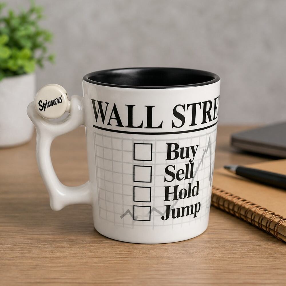 Spinners Wall Street Mug Buy Sell Hold Jump Stock Market Coffee Cup